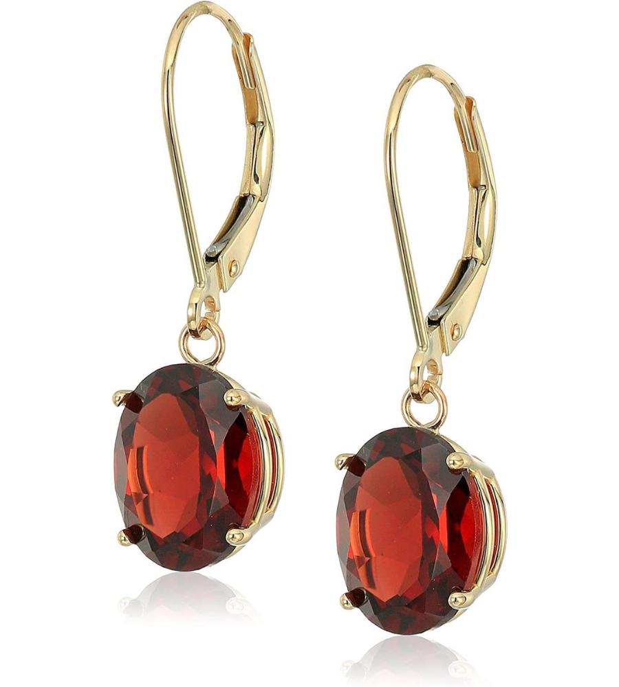 Garnet Oval Gemstone Dangle Earrings January Birthstone